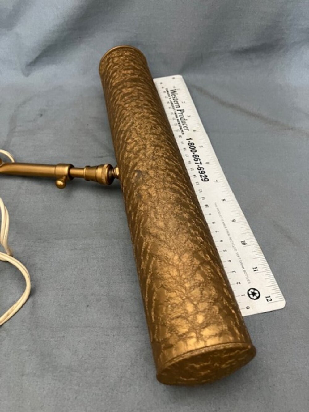 WORKS Vtg Embossed Picture Light Wall Lamp Textured Embossed Gold Tone Regency